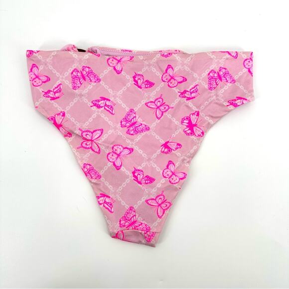 ASOS DESIGN ring high leg high waist bikini bottom in pink butterfly Size US 4 - Picture 4 of 7